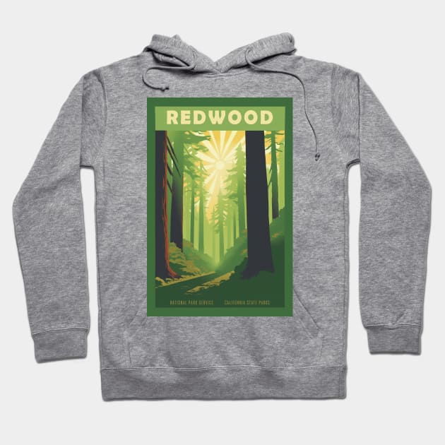 Redwood National Park Vintage Travel Poster Hoodie by GreenMary Design